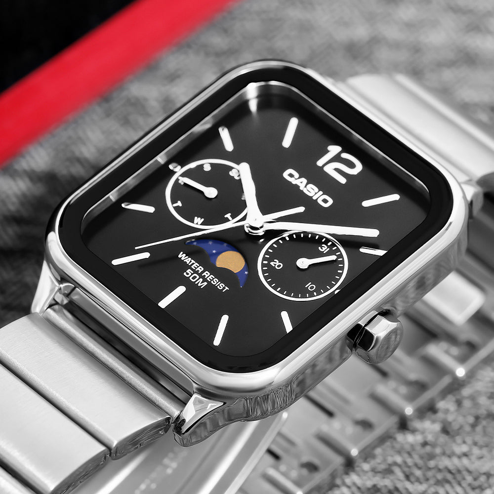 WW2101 Casio Standard Moon Phase Day Date Chain Watch MTP-M305D-1AVDF