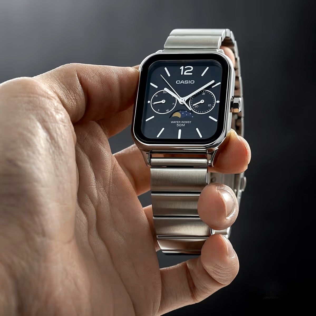 WW2101 Casio Standard Moon Phase Day Date Chain Watch MTP-M305D-1AVDF