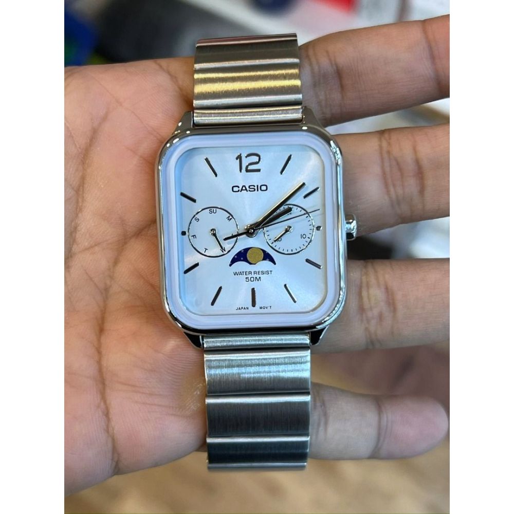 WW2882 Casio Standard Moon Phase Day Date Chain Watch MTP-M305D-2AVDF