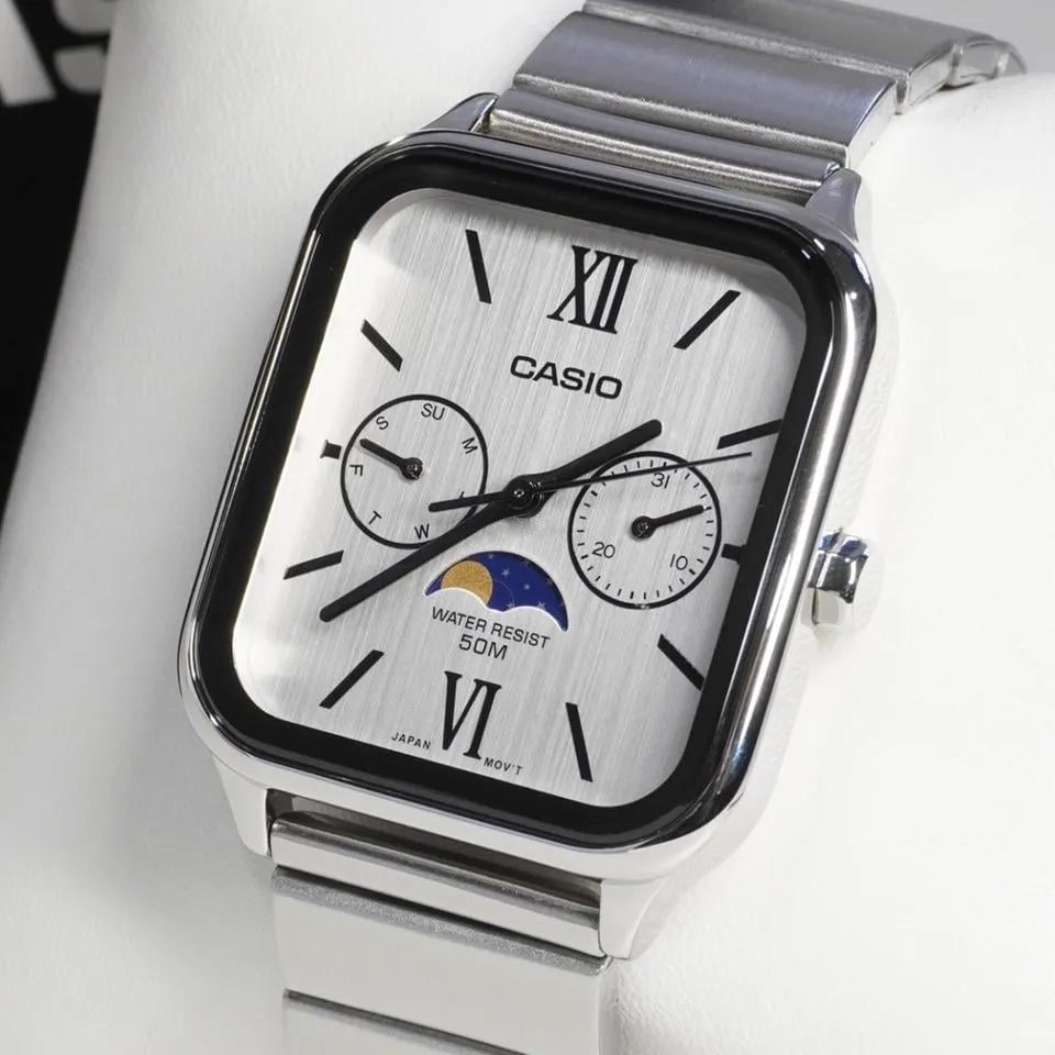 WW2884 Casio Standard Moon Phase Day Date Chain Watch MTP-M305D-7A2VDF