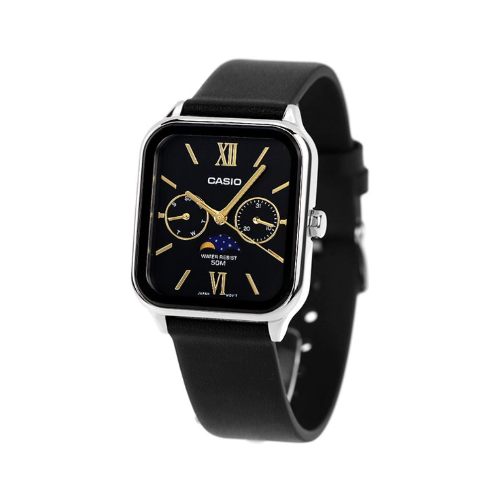 WW2886 Casio Standard Moon Phase Day Date Leather Belt Watch MTP-M305L-1A2VDF