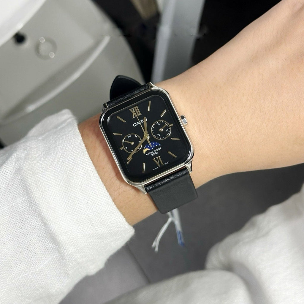 WW2886 Casio Standard Moon Phase Day Date Leather Belt Watch MTP-M305L-1A2VDF
