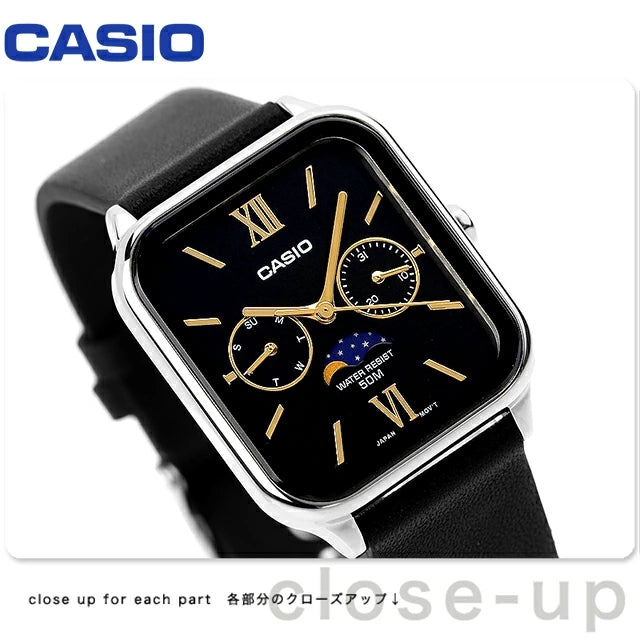 WW2886 Casio Standard Moon Phase Day Date Leather Belt Watch MTP-M305L-1A2VDF
