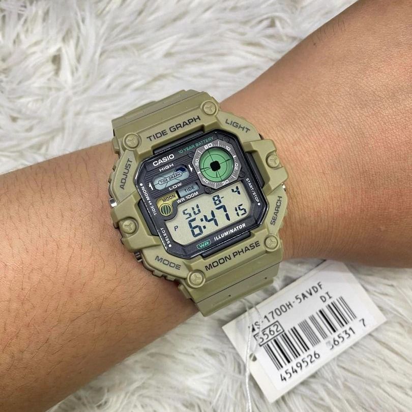 WW2920 Casio Standard Moon Phase Digital Resin Belt Watch WS-1700H-5AVDF