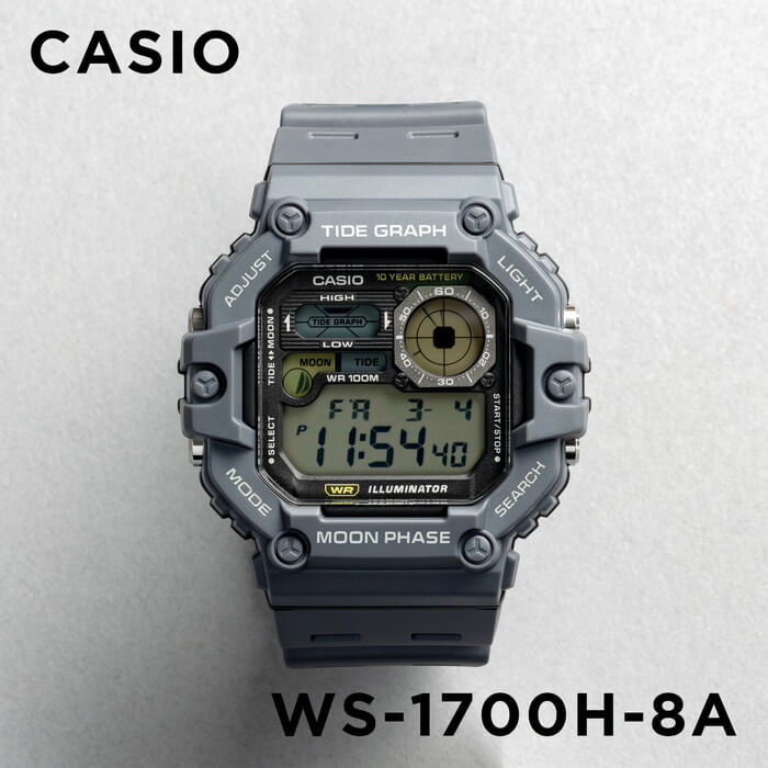 WW2921 Casio Standard Moon Phase Digital Resin Belt Watch WS-1700H-8AVDF