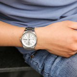 WW2187 Q&Q Superior Day Date Stainless Steel Silver Chain Watch S396J201Y