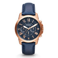 WW0070 Fossil Grant Chronograph Navy Leather Belt Watch FS4835