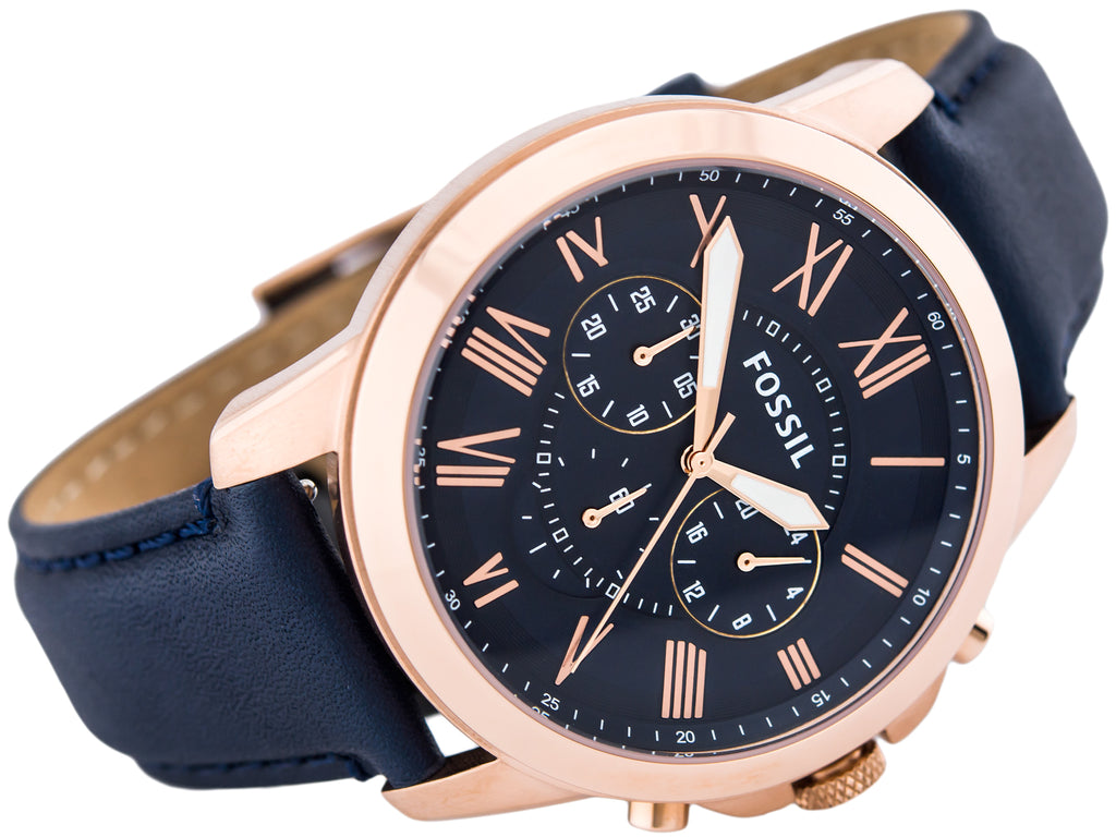WW0070 Fossil Grant Chronograph Navy Leather Belt Watch FS4835