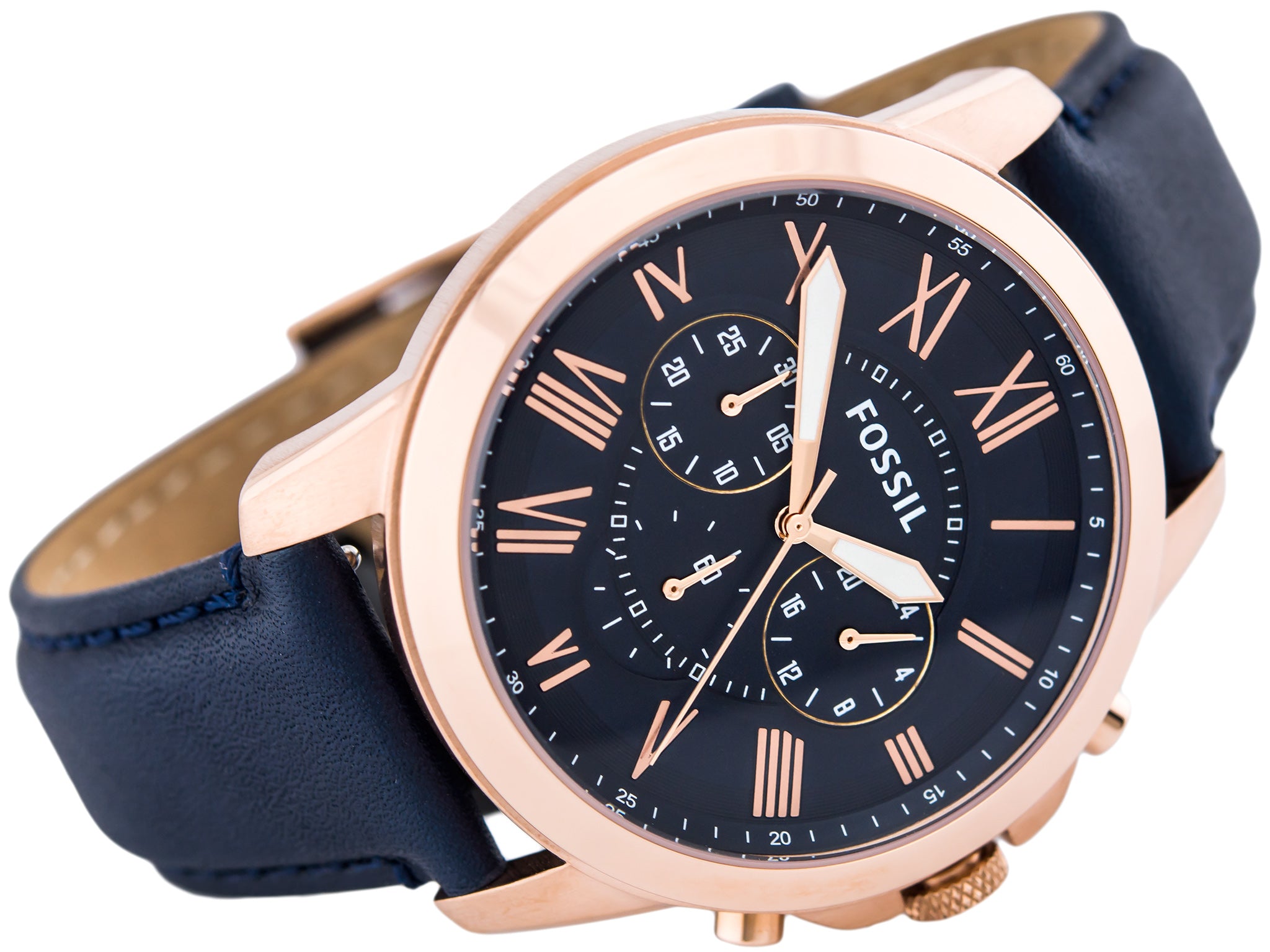 WW0070 Fossil Grant Chronograph Navy Leather Belt Watch FS4835