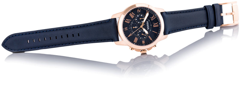 WW0070 Fossil Grant Chronograph Navy Leather Belt Watch FS4835