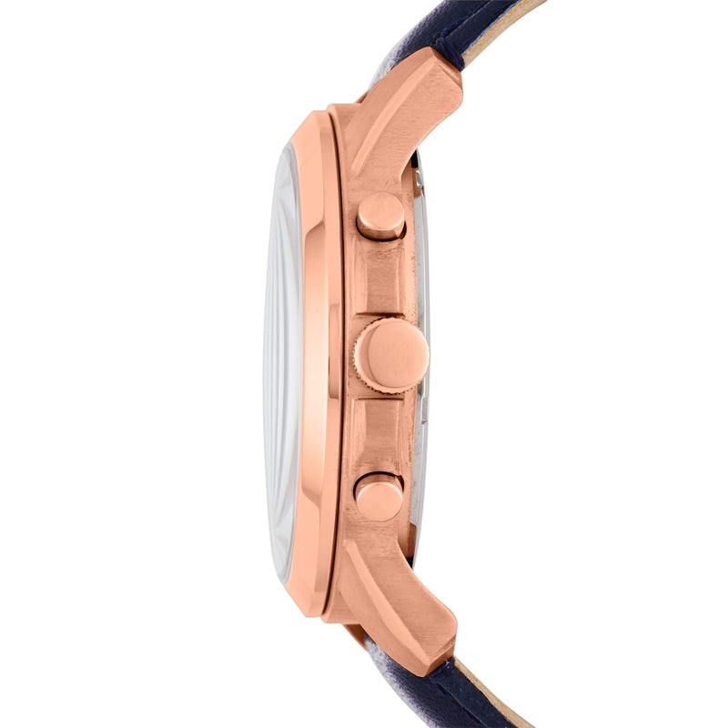 WW0070 Fossil Grant Chronograph Navy Leather Belt Watch FS4835