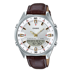 WW0213 Casio Enticer Dual Time Stainless Steel Leather Belt Watch AMW-830L-7AVDF