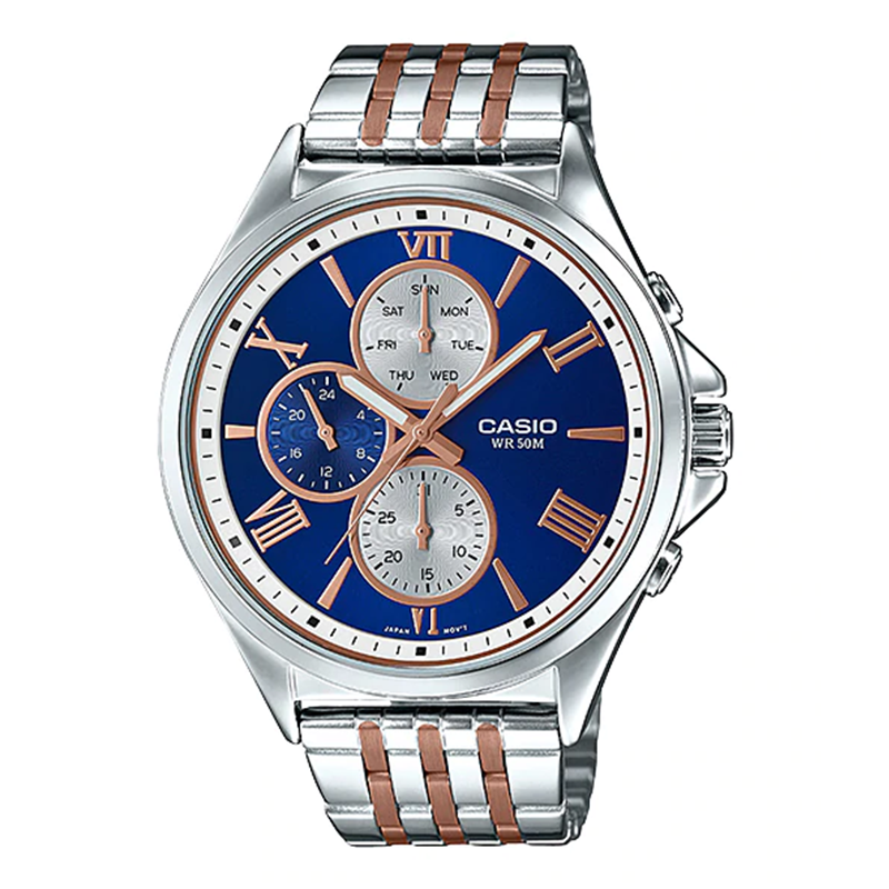 WW1095 Casio Enticer Multifunction Stainless Steel Chain Watch MTP-E316RG-2AV