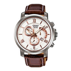 WW0377 Casio Beside Chronograph Stainless Steel Leather Belt Watch BEM-507L-7AVDF