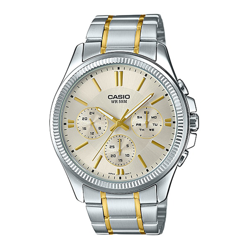 WW1079 Casio Enticer Multifunction Two Tone Chain Watch MTP-1375SG-9AVDF