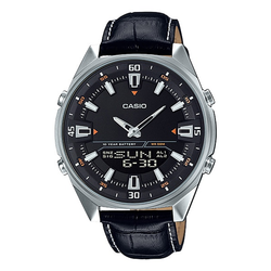 WW0211 Casio Enticer Dual Time Stainless Steel Leather Belt Watch AMW-830L-1AVDF