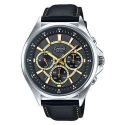 WW0596 Casio Enticer Multifunction Stainless Steel Silver Leather Belt Watch MTP-E303L-1AVDF