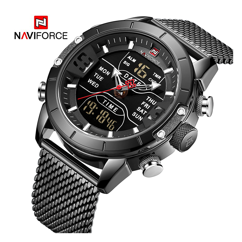 WW0977 Naviforce Multifunction Dual Time Mesh Chain Watch NF9153M