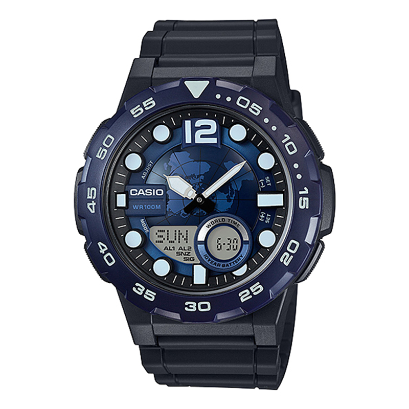 WW0608 Casio World Time Resin Belt Watch AEQ-100W-2AVDF