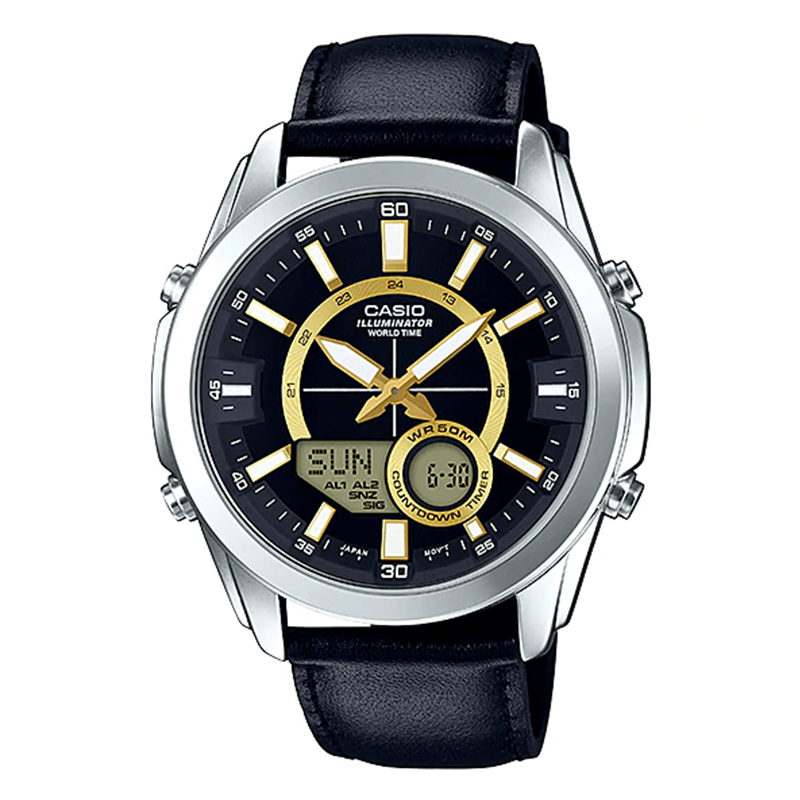 WW1146 Casio Enticer Analog Digital Multifunction Leather Belt Watch AMW-810L-1AV