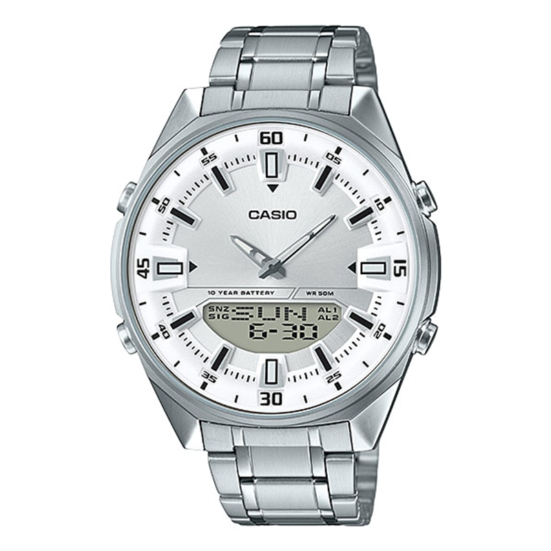 WW0108 Casio Enticer Dual Time Stainless Steel Chain Watch AMW-830D-7AVDF