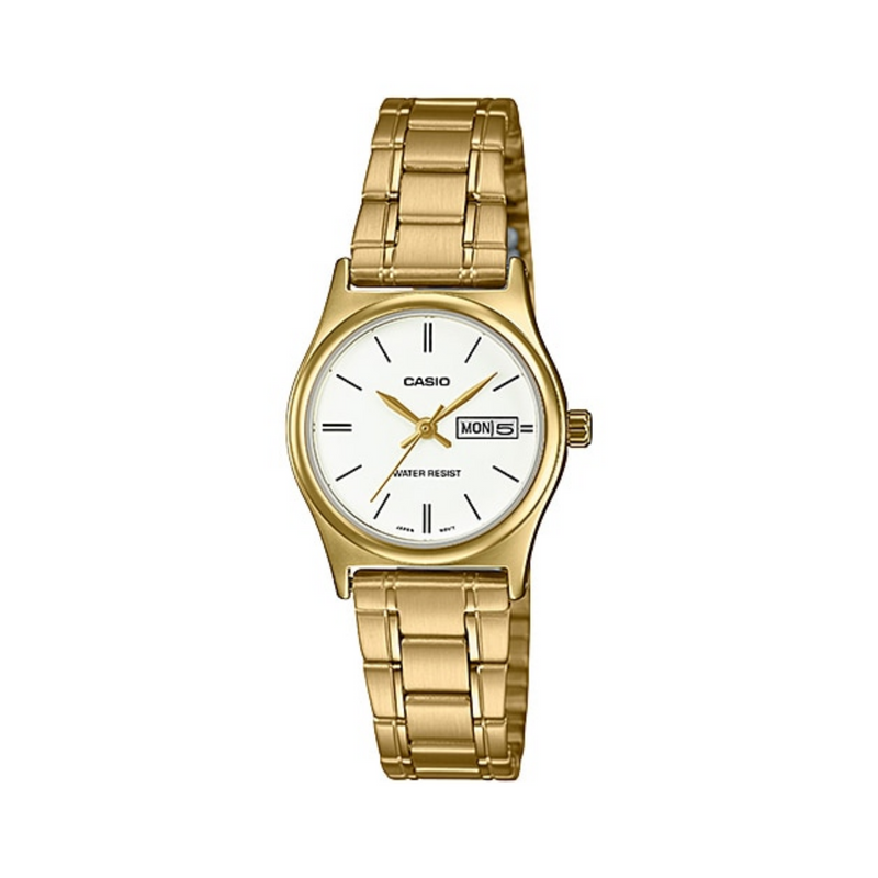 WW1349 Casio Enticer Day Date Golden Ladies Chain Watch LTP-V006G-7BUDF