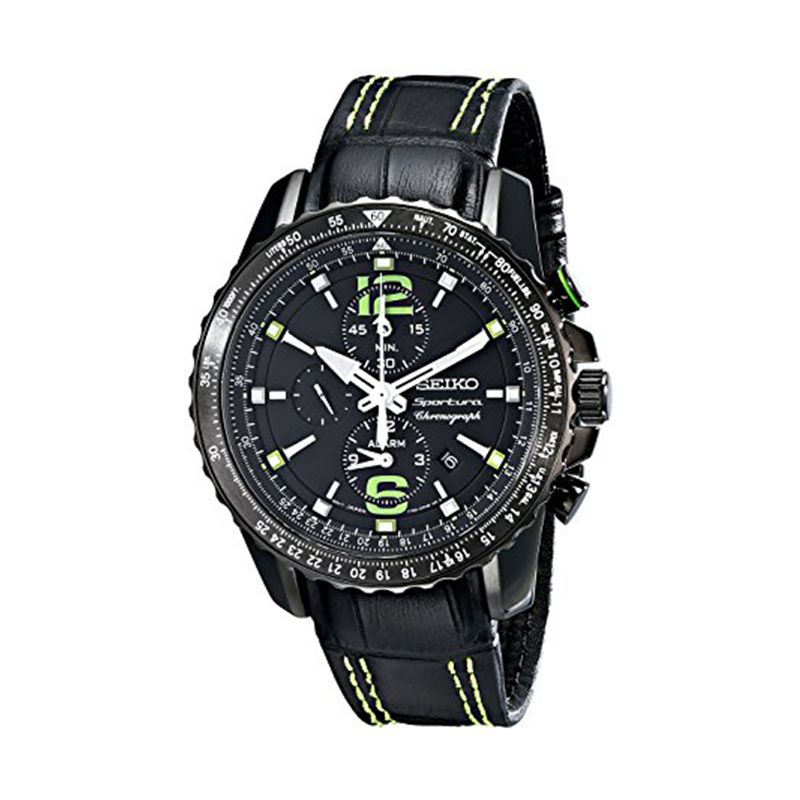 WW0888 Seiko Chronograph Green Indices Belt Watch SNAE97J1