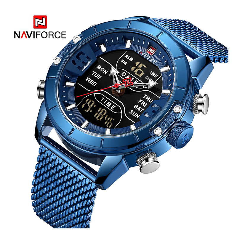 WW0878 Naviforce Multifunction Dual Time Mesh Chain Watch NF9153M
