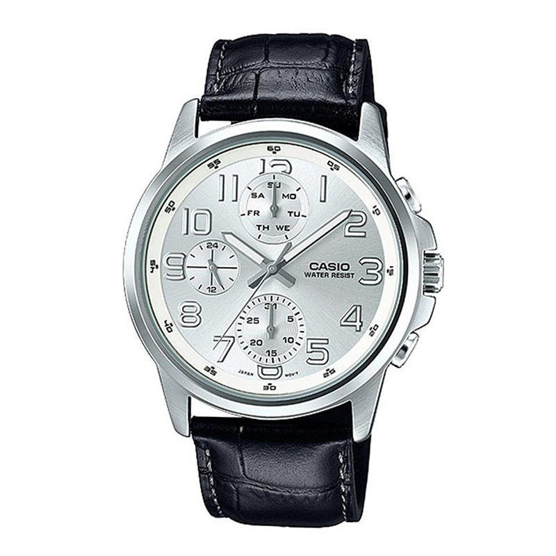 WW0553 Casio Multifunction Leather Belt Watch MTP-E307L-7AV