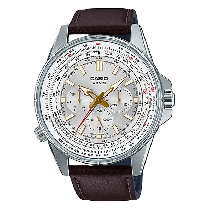 WW0240 Casio Enticer Sweep Second Leather Belt Watch MTP-SW320L-7AVDF