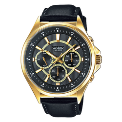 WW0594 Casio Enticer Multifunction Stainless Steel Golden Leather Belt Watch MTP-E303GL-1AVDF