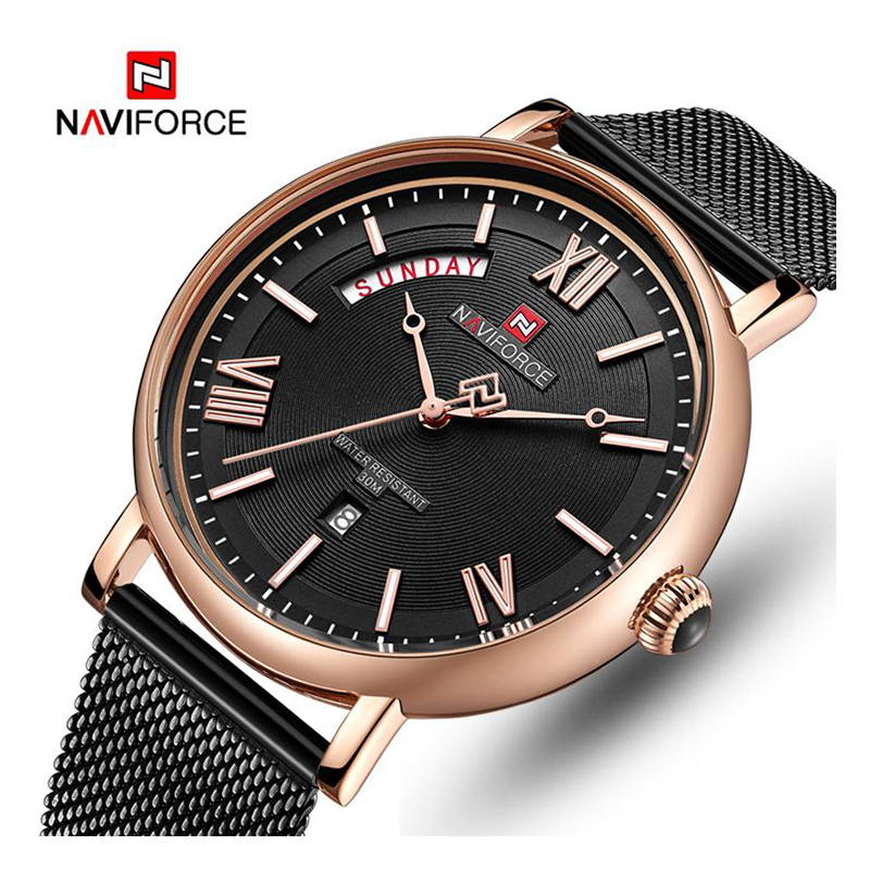 WW0335 Naviforce Day Date Mesh Chain Watch NF3006M