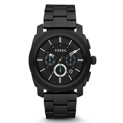 WW0186 Fossil Machine Chronograph Black Stainless Steel Chain Watch FS4552