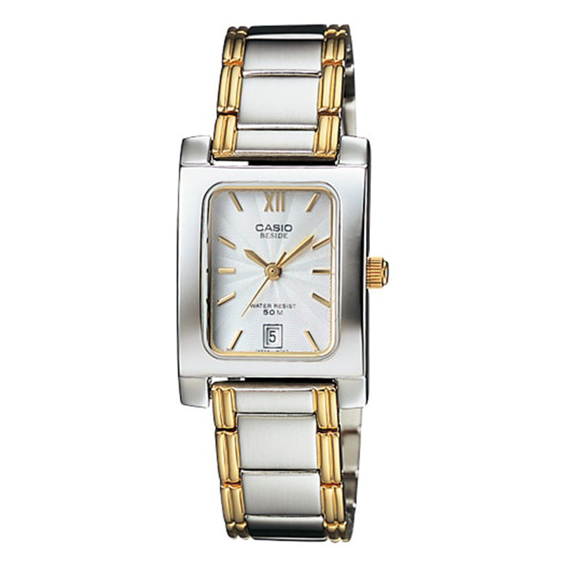 WW0298 Casio Beside Date Stainless Steel Two Tone Ladies Chain Watch BEL-100SG-7AVDF