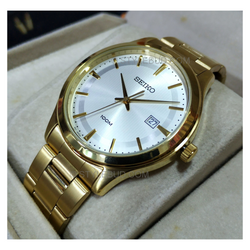 WW0764 Seiko Date Stainless Steel Golden Chain Watch SUR054P1