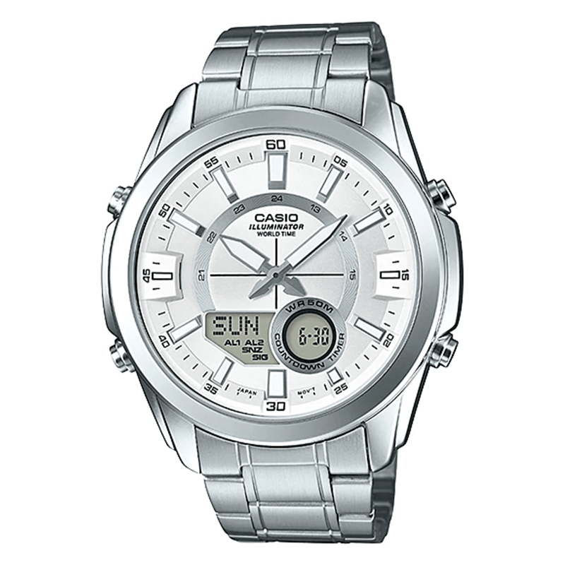WW1144 Casio Enticer Dual Time Multifunction Chain Watch AMW-810D-7AVDF