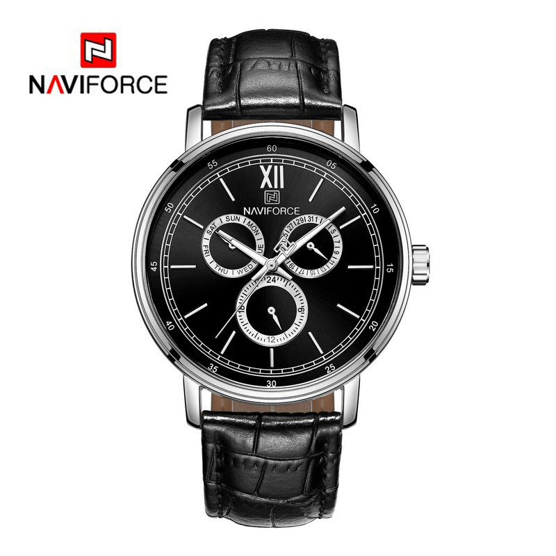 WW0065 Naviforce Sweep Second Multifunction Leather Belt Watch NF3002M