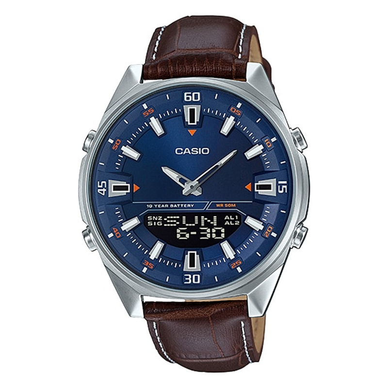 WW0212 Casio Enticer Dual Time Stainless Steel Leather Belt Watch AMW-830L-2AVDF