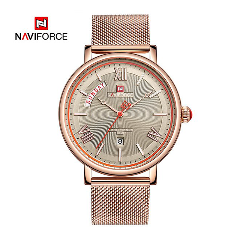 WW0332 Naviforce Day Date Mesh Chain Watch NF3006M