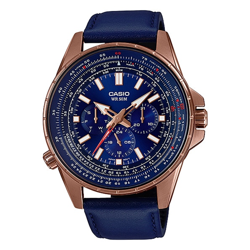 WW0241 Casio Enticer Sweep Second Rose Gold Leather Belt Watch MTP-SW320RL-2AVDF