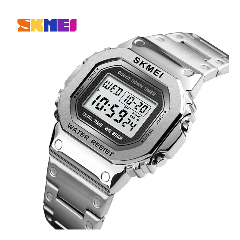 SKMEI Silver Dual Time Digital Chain Watch 1456 in Bangladesh