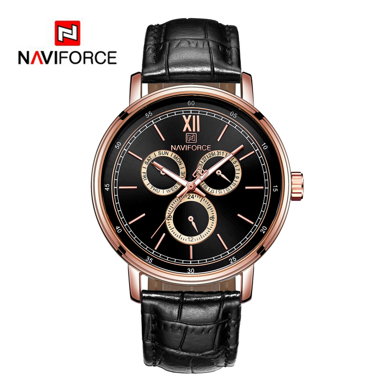 WW1009 Naviforce Sweep Second Multifunction Leather Belt Watch NF3002M