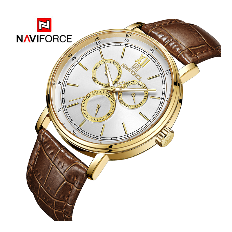 WW1010 Naviforce Sweep Second Multifunction Leather Belt Watch NF3002M