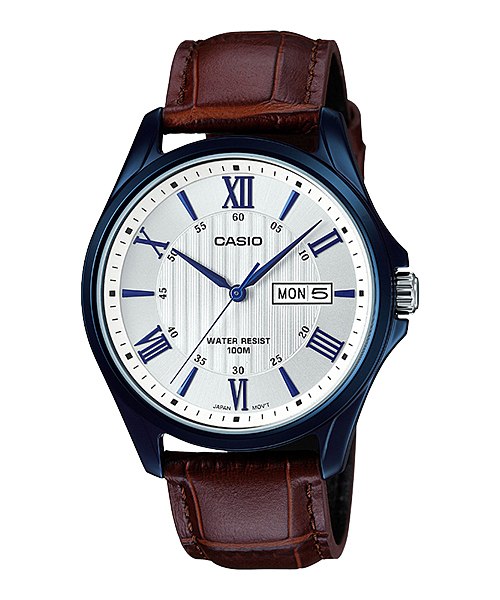 WW0072 Casio Enticer Day Date Blue Leather Belt Watch MTP-1384BUL-5AVDF