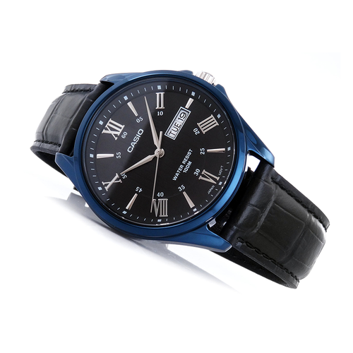 WW0071 Casio Enticer Day Date Blue Leather Belt Watch MTP-1384BUL-1AVDF