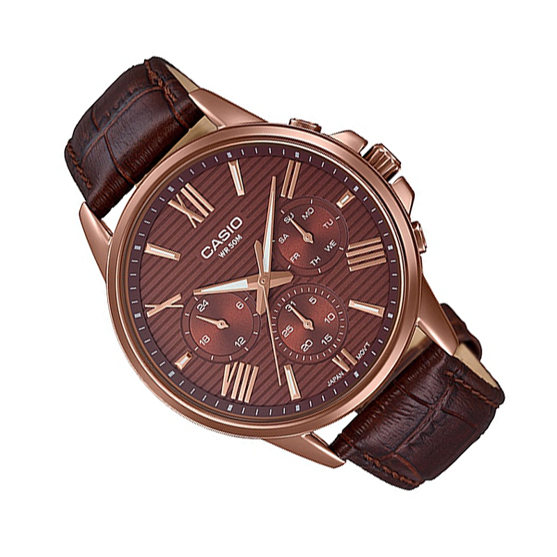 WW0355 Casio Enticer Multifunction Rose Gold Leather Belt Watch MTP-EX300RL-5AVDF