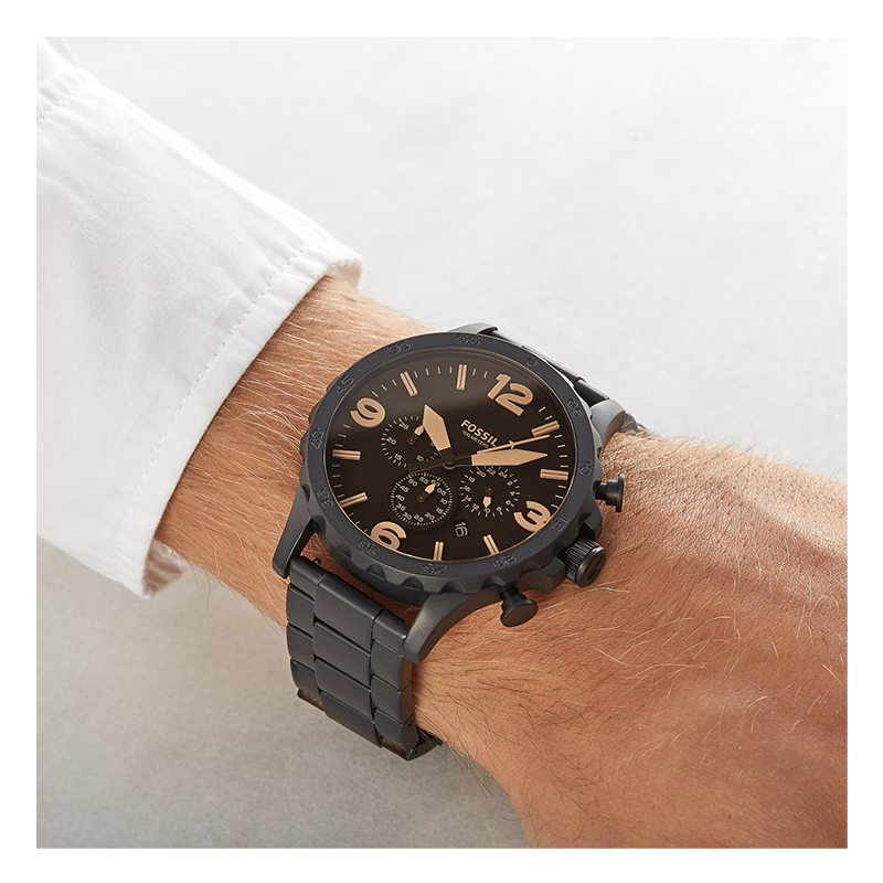 WW0263 Fossil Nate Chronograph Black Stainless Steel Chain Watch JR1356