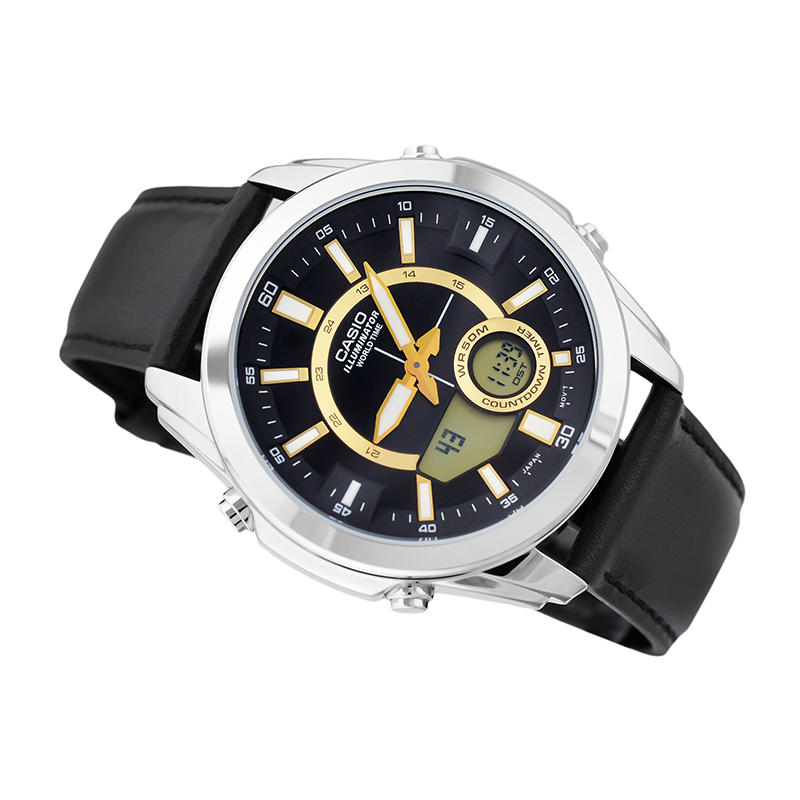 WW1146 Casio Enticer Dual Time Multifunction Leather Belt Watch AMW-810L-1AVDF