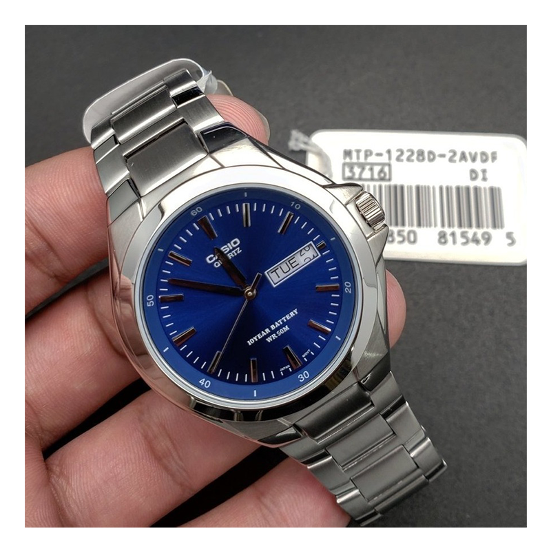 WW0257 Casio Enticer Day Date Stainless Steel Chain Watch MTP-1228D-2AVDF