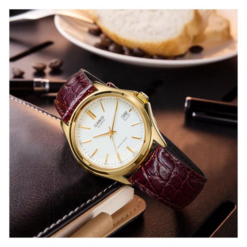 WW1258 Casio Enticer Date Golden Leather Belt Watch MTP-1183Q-7ADF
